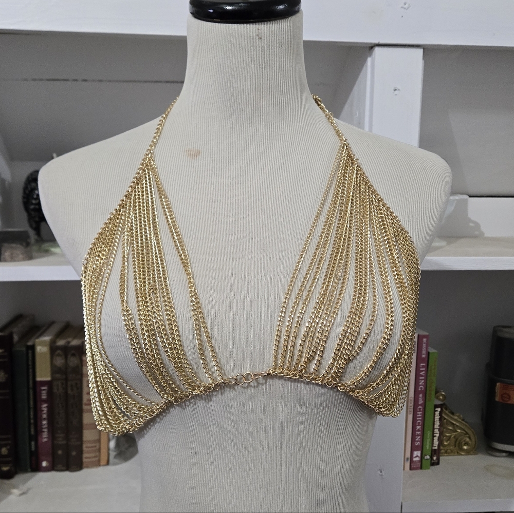 NWOT Amazon Boho Body Gold Chain Adjustable Bra Festival Size Small To Large